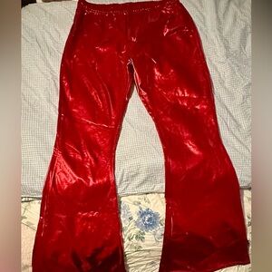Metallic red flare leggings